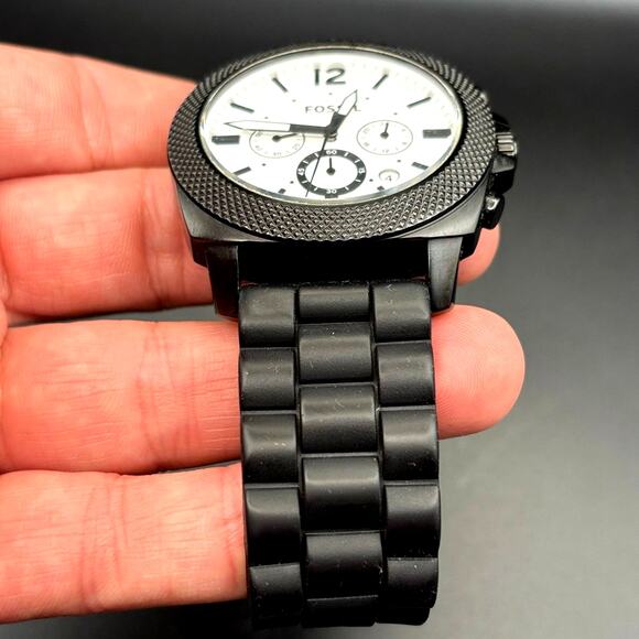 Fossil BQ2060 Machine Gunmetal Chronograph Mens White Dial Silicone Strap Watch - Picture 13 of 17